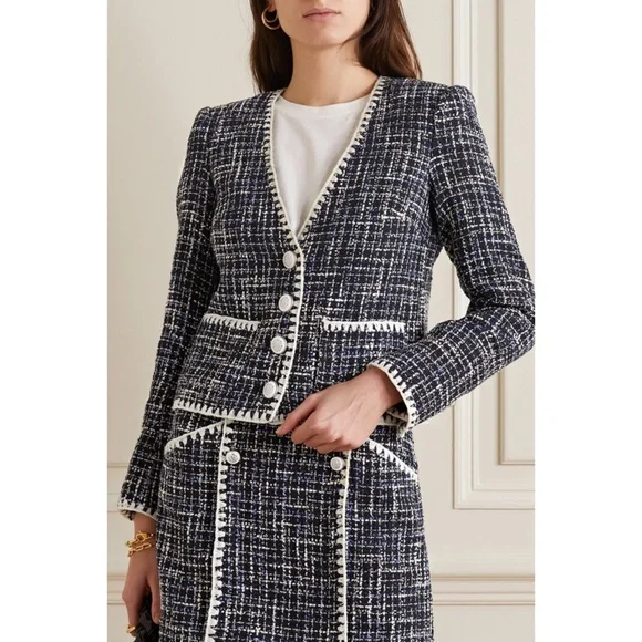 NEW Veronica Beard Bosea Tweed Cotton Blend Jacket Navy Multi 12 - Picture 10 of 17